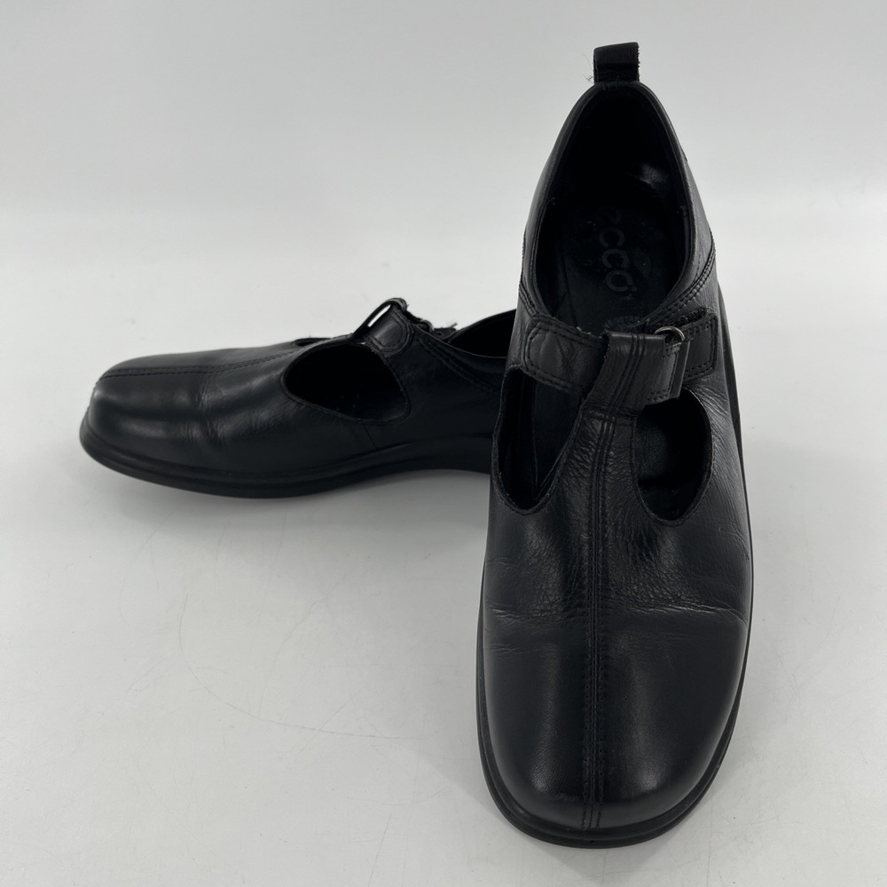 ECCO Light Mary Jane Womens Flat Black Hook Loop Shock‎ Point EU 39 US 8 T-Strap